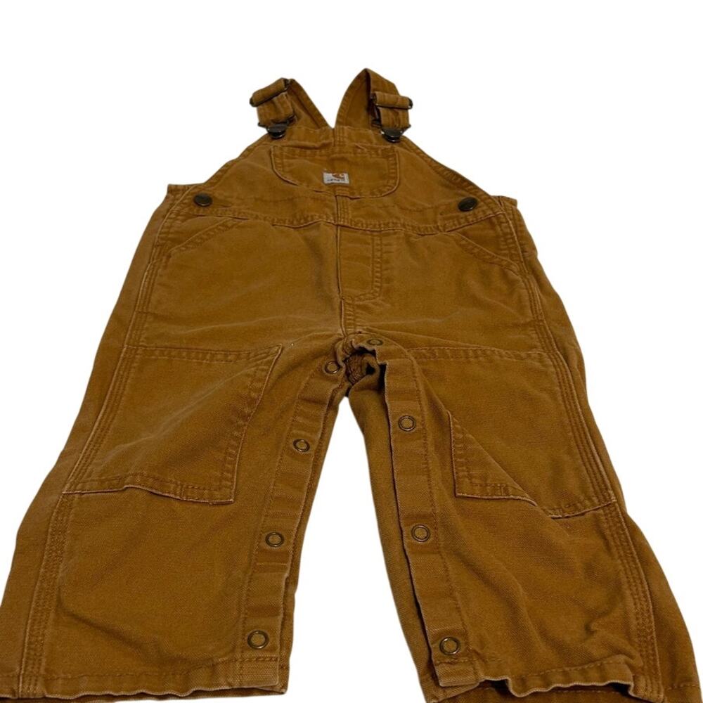 Carhartt Tan Canvas bib Overalls size 18 Months leg snaps for easy changing